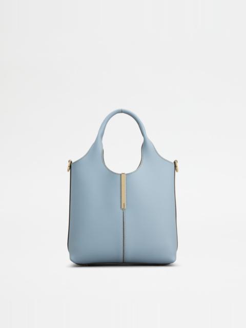 Tod's TOTE SHOPPING BAG IN LEATHER MINI - LIGHT BLUE