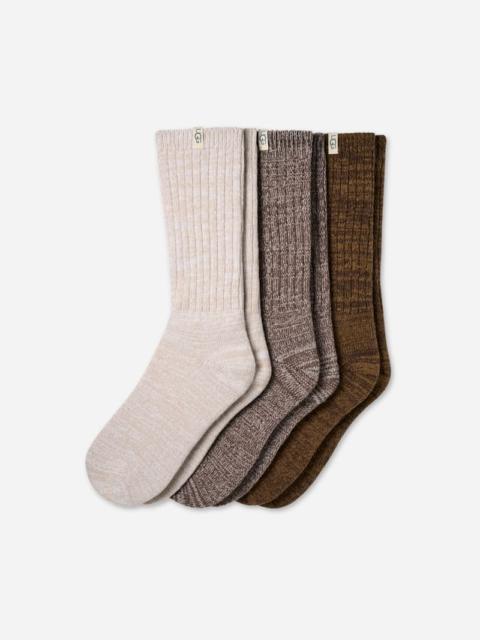 UGG ® Women's Rib Knit Slouchy Crew 3 Pack Polyester Blend/Recycled Materials in Burnt Cedar/Moonlight/C