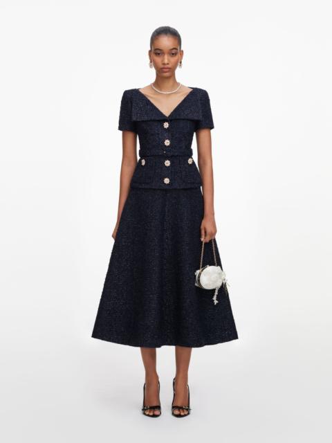 self-portrait Navy Boucle Tailored Midi Dress