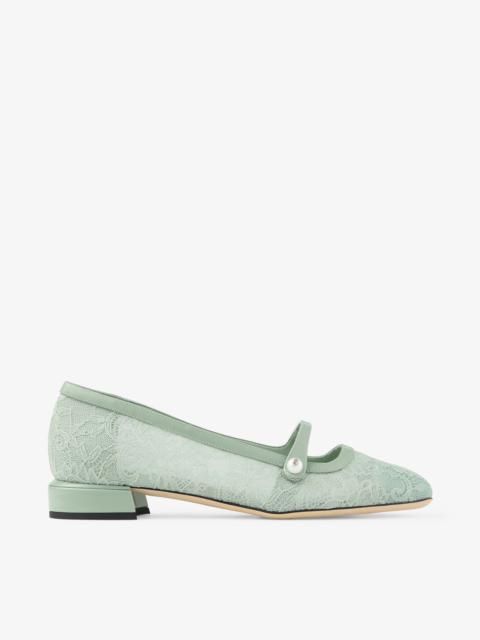 JIMMY CHOO Elisa Ballerina Verde Jimmy Choo Lace and Spazzolato Ballerina Pumps