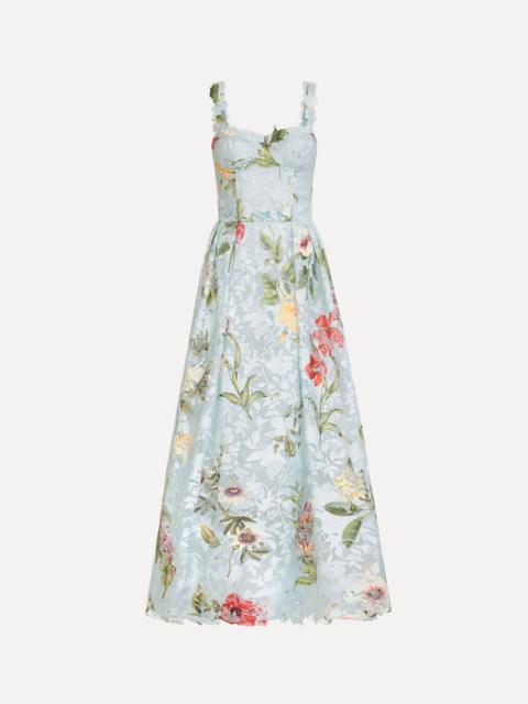 Oscar de la Renta DOMINICAN MIXED-FLORAL GUIPURE COCKTAIL DRESS