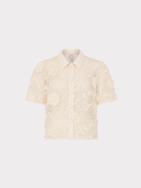 MILLY Sequin Crochet Short Sleeve Top