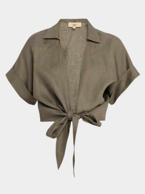 JBQ Chiara Tie-Front Linen Top