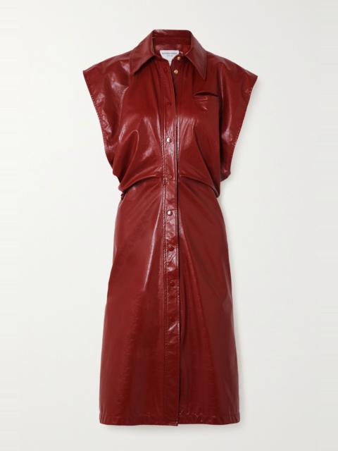 Cutout patent-leather midi dress