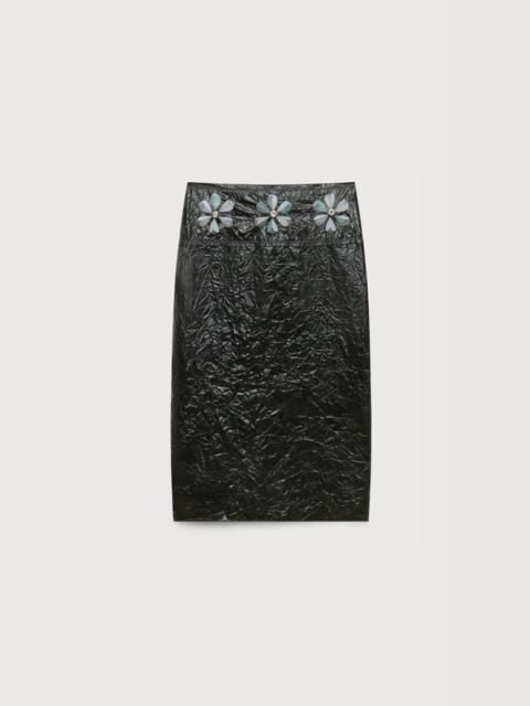 Marni BLACK CRINKLED MIDI SKIRT WITH DAISY DETAILS