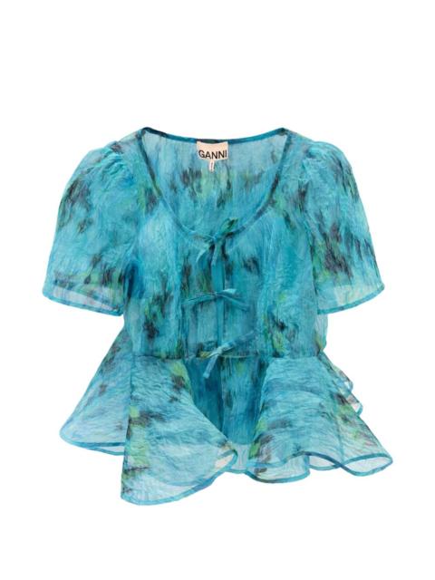 GANNI printed peplum blouse