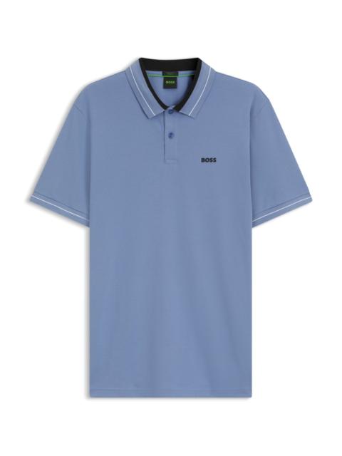 BOSS STRIPE-TRIM POLO SHIRT IN STRETCH COTTON