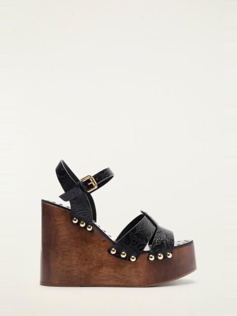 FARM RIO Black Studded Embossed Wedge Sandal