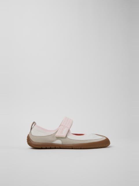 CAMPER Peu Path+ White and Beige Suede and Textile Ballerinas for Women.