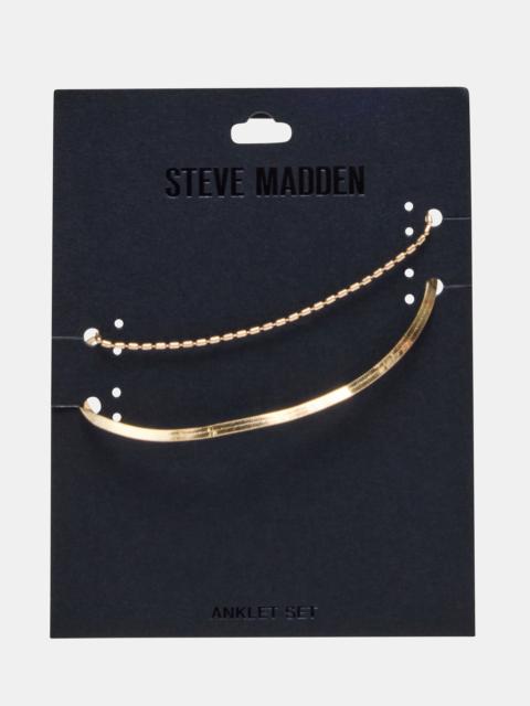 STEVE MADDEN HERRINGBONE CHAIN ANKLET SET GOLD