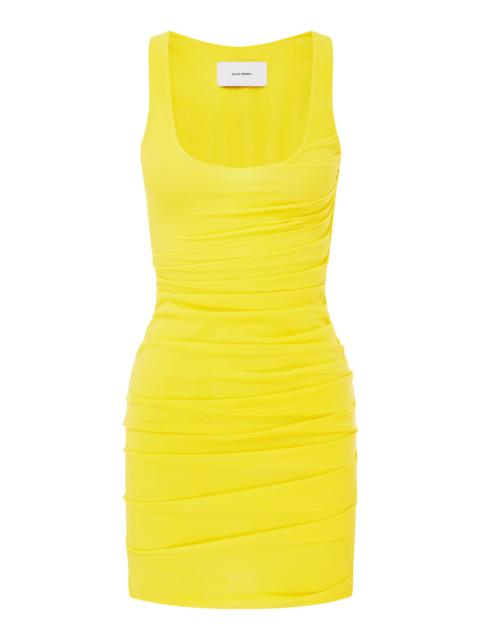 ALEX PERRY Ruched Singlet Mini Dress In Power Mesh yellow