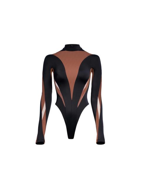 MUGLER Mugler H&M Mesh-Paneled Bodysuit Dark Brown/Black