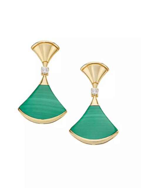 BVLGARI Divina 18K Yellow Gold, Malachite & Diamond Drop Earrings