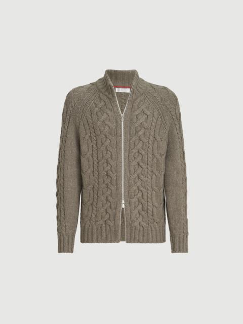 Brunello Cucinelli Cable knit cardigan in cashmere Feather yarn with zipper