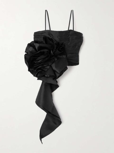 Aje. Potion Spiral cropped appliquéd ruched taffeta top