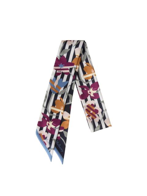 Mulberry Skinny Scarf - Graphic Floral Night Sky & Orchid Bloom Recycled Polyester