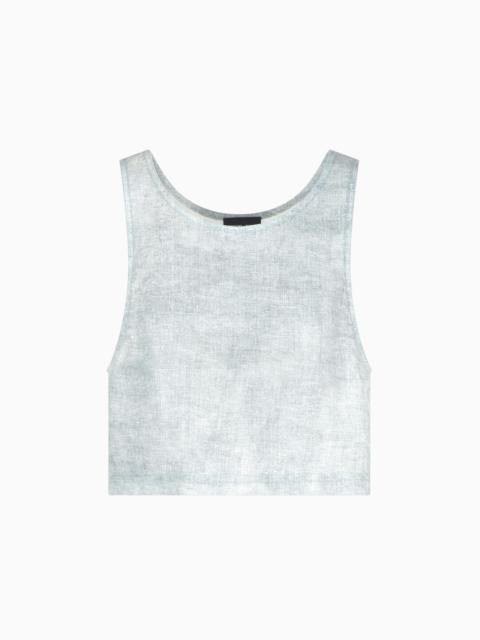 GIORGIO ARMANI Denim Collection denim-effect linen cropped top