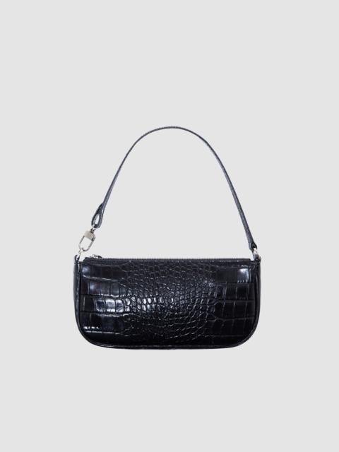 Rachel Black Croco Embossed Leather Shoulder Bag