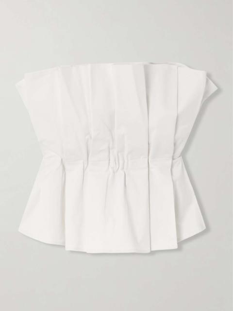 STAUD Dover strapless pleated cotton-blend twill top