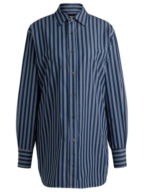 BOSS SLIM-FIT BLOUSE IN STRIPED COTTON WITH MONOGRAM