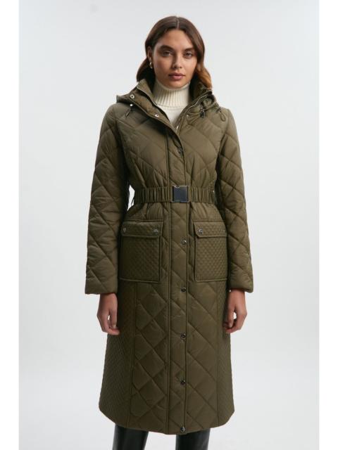 KAREN MILLEN Petite Quilted Hooded Longline Coat