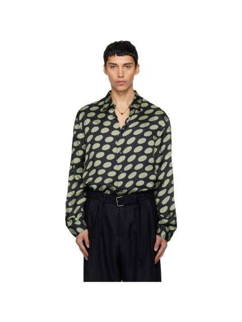 Dries Van Noten Black & Green Polka-Dot Satin Shirt