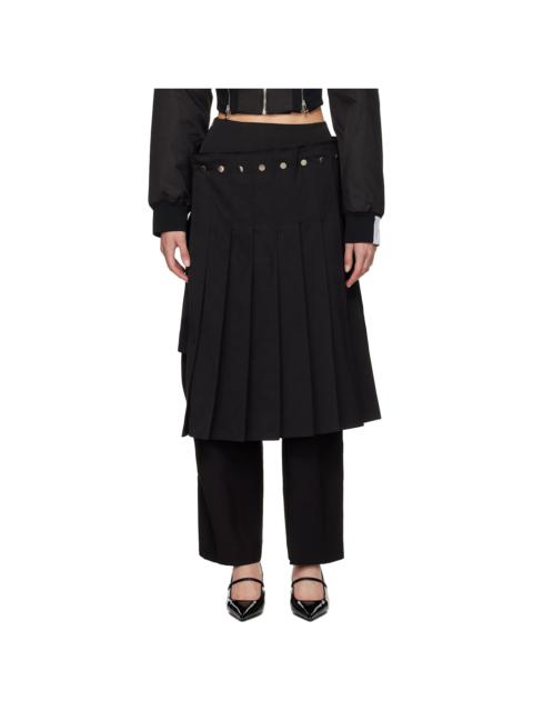 rokh Black Double Layered Pleated Midi Skirt