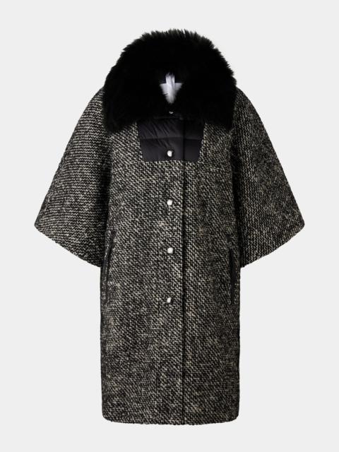 BOGNER Gwen Bouclé and down cape in Black/Off-white