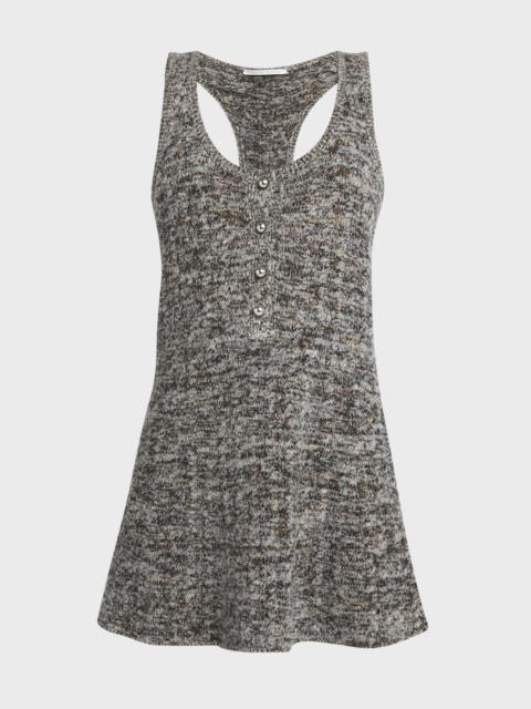 Button-Front Heathered Knit Racerback Mini Dress