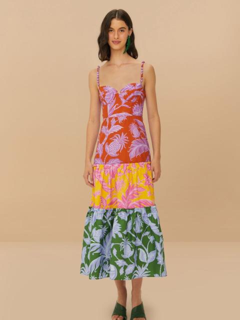 FARM RIO Mixed Tropical Swing Sleeveless Midi Dress