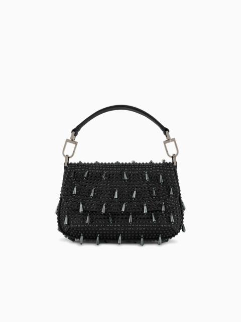 GIORGIO ARMANI LA PRIMA SOFT MINI SATIN HANDBAG WITH RHINESTONE AND BEAD EMBROIDERY