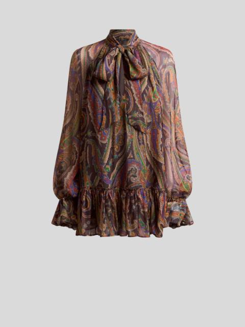 Etro SILK MINI DRESS WITH RUFFLES AND PAISLEY MOTIF