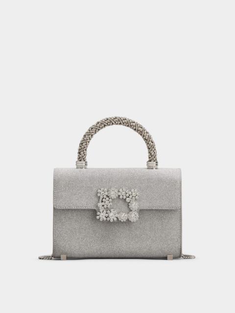 Flower Strass Jewel Buckle Clutch Bag Mini in Glitter Fabric
