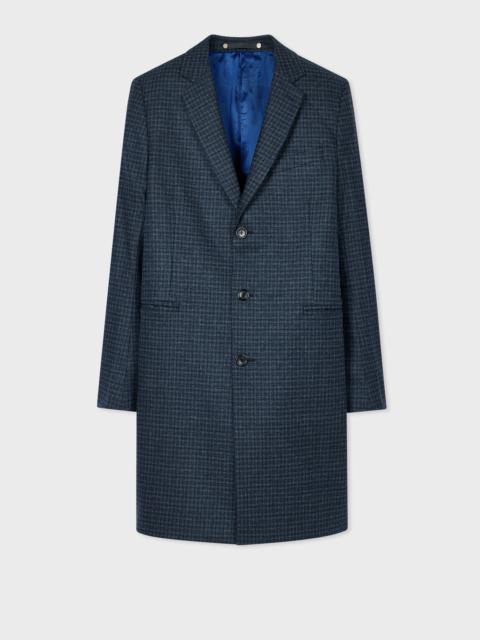 Navy and Grey Check Wool-Blend Overcoat