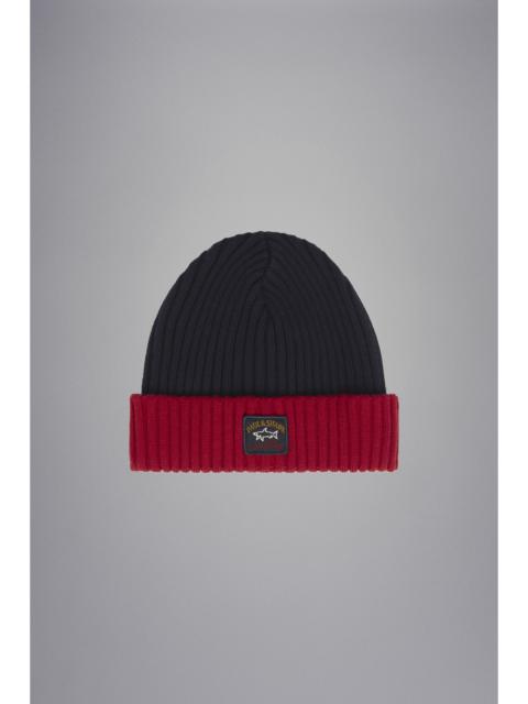 Paul & Shark RIBBED WOOL BEANIE WITH ICONIC BADGE