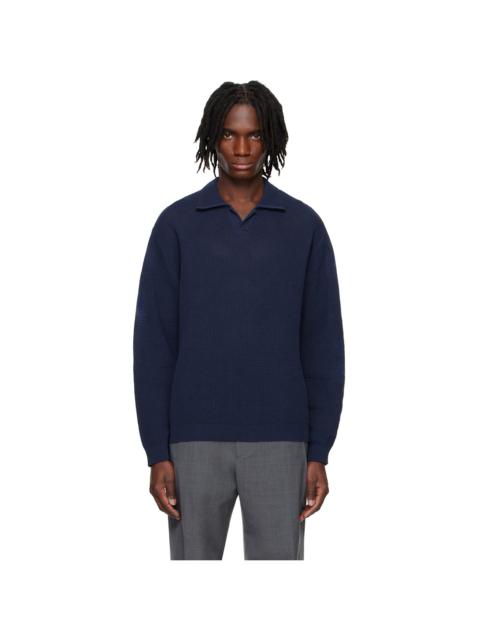 SOLID HOMME Navy Open-Knit Polo