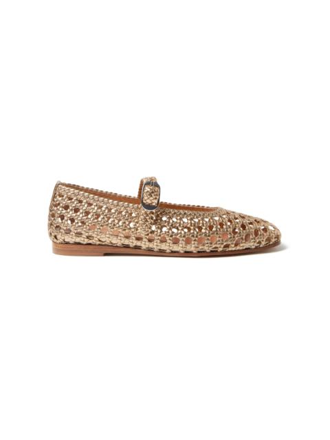 Woven Leather Mary Jane Flats gold