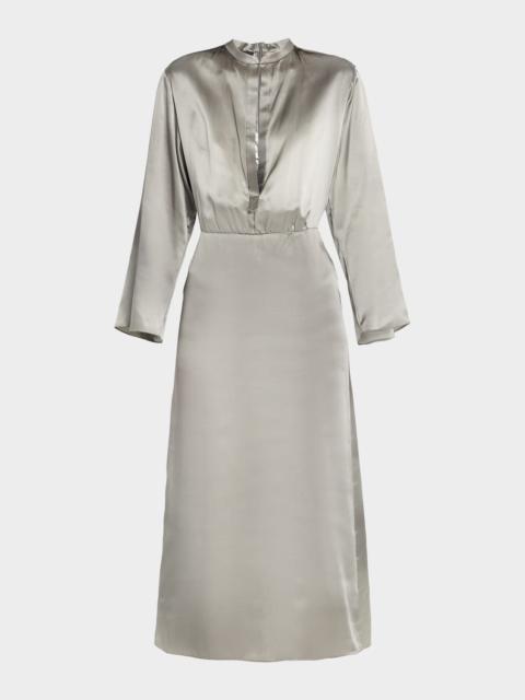 GIORGIO ARMANI Ombre Print Silk Long-Sleeve Midi Dress