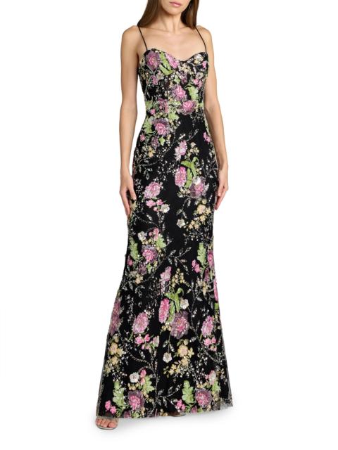 MAC DUGGAL Women's Prom Floral Sequined Bustier Gown - Black Multi