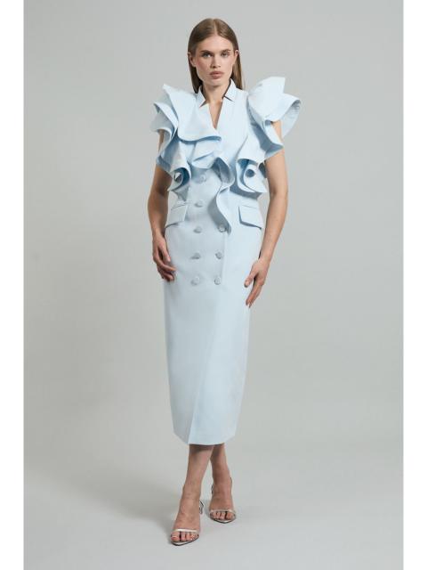 KAREN MILLEN Drama Ruffle Tuxedo Tailored Pencil Maxi Dress