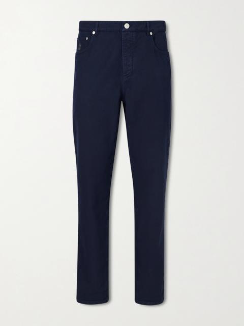 Brunello Cucinelli Logo- Embroidered Straight-Leg Cotton-Twill Trousers