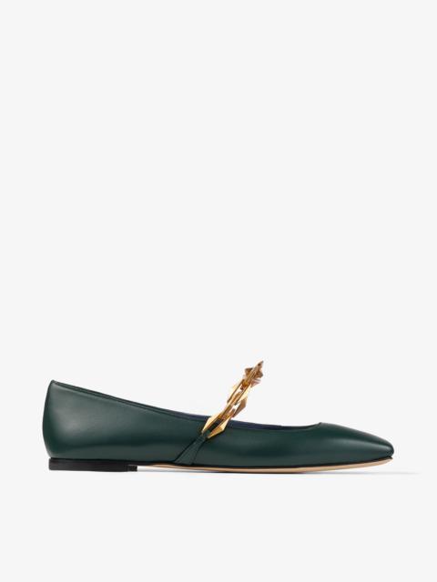 JIMMY CHOO Diamond Tilda Flat
Dark Green Nappa Leather Flats with Diamond Chain