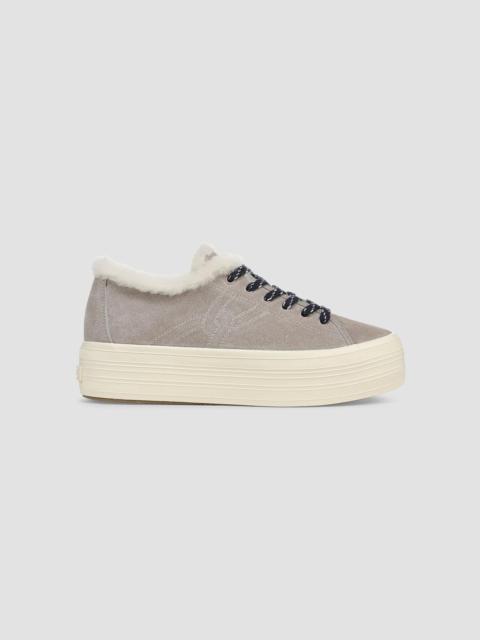 VERONICA BEARD Women's Truett Shearling-Lined Suede Low-top Sneaker - Cobblestone