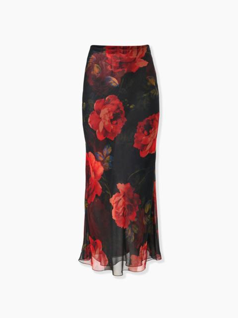CAROLINA HERRERA Rose-Print Chiffon Midi Slip Skirt