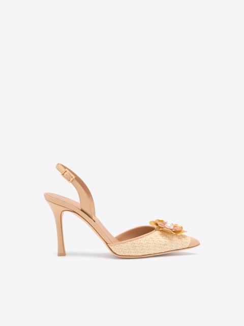 MALONE SOULIERS Sarah 90 Buff Raffia Slingbacks