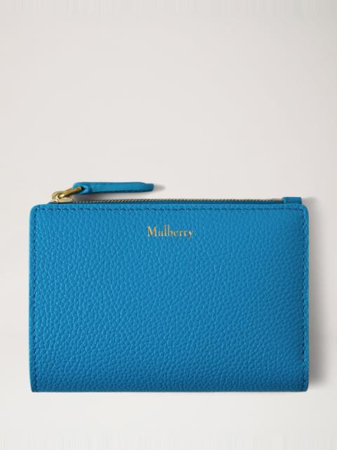Mulberry Continental Bifold Zipped Wallet Portobello Blue Small Classic Grain