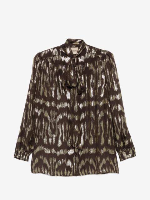 Valentino pussy-bow metallic-pattern blouse