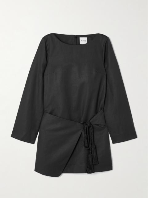 POSSE Yvette Tie-detailed Draped Linen And Cotton-blend Mini Dress