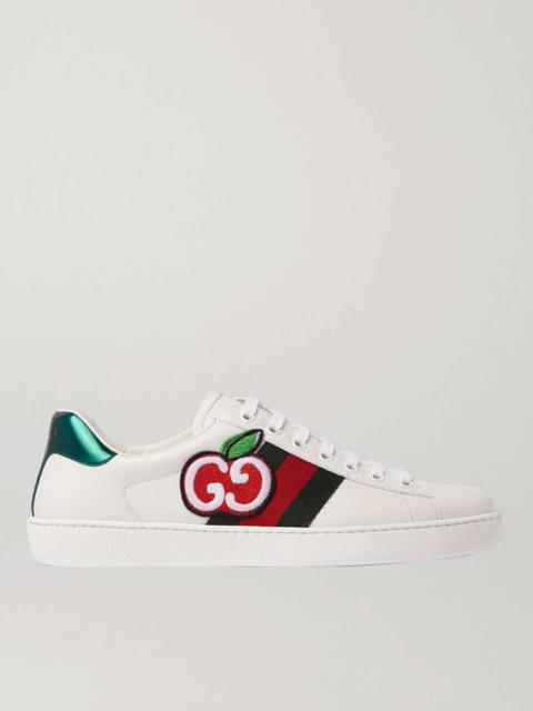 GUCCI + Disney New Ace Appliquéd Webbing-Trimmed Leather Sneakers