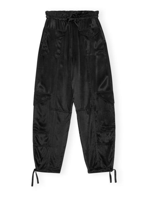 BLACK WASHED SATIN POCKET PANTS